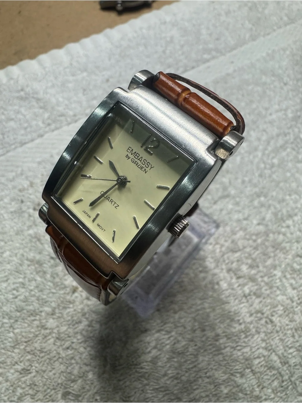 Embassy by Gruen Men's Tan Leather Strap Stainless Quartz Watch